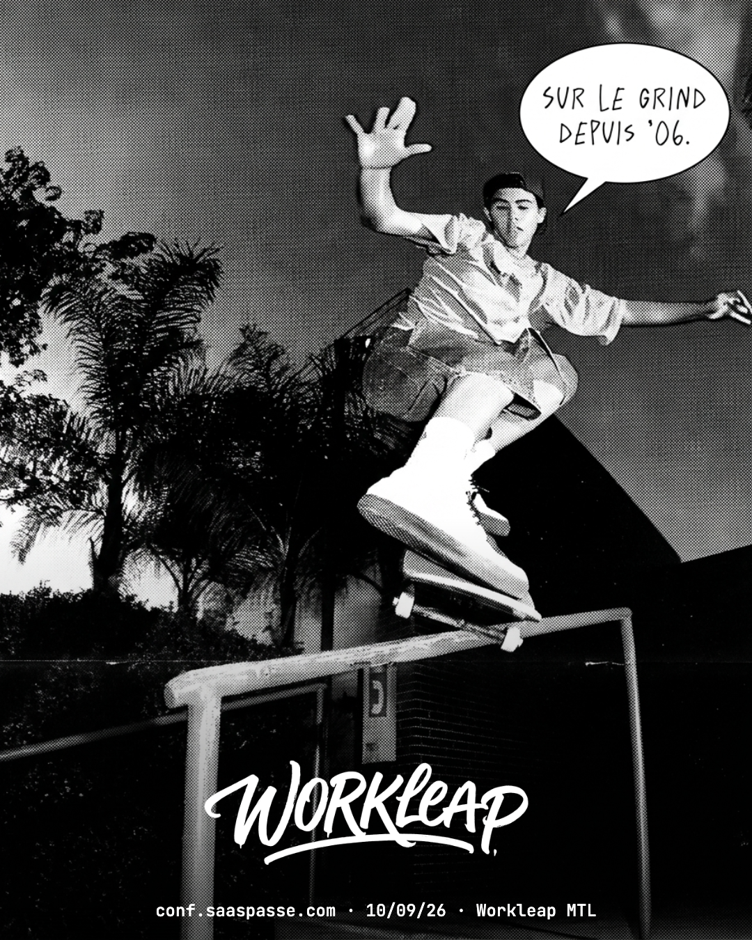 Affiche promo Workleap · SaaSpasse Conf '26 · dark