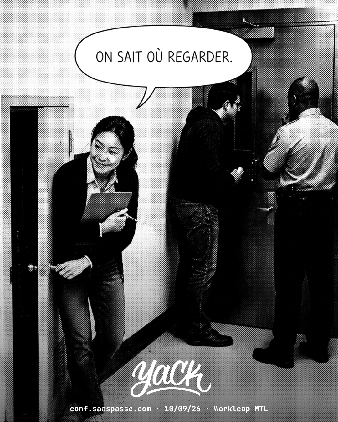 Affiche promo Yack · SaaSpasse Conf '26 · dark